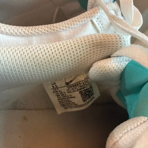 Nike Court Vision Low White Teal Swoosh Sneakers Women’s 9.5 - Picture 6 of 8